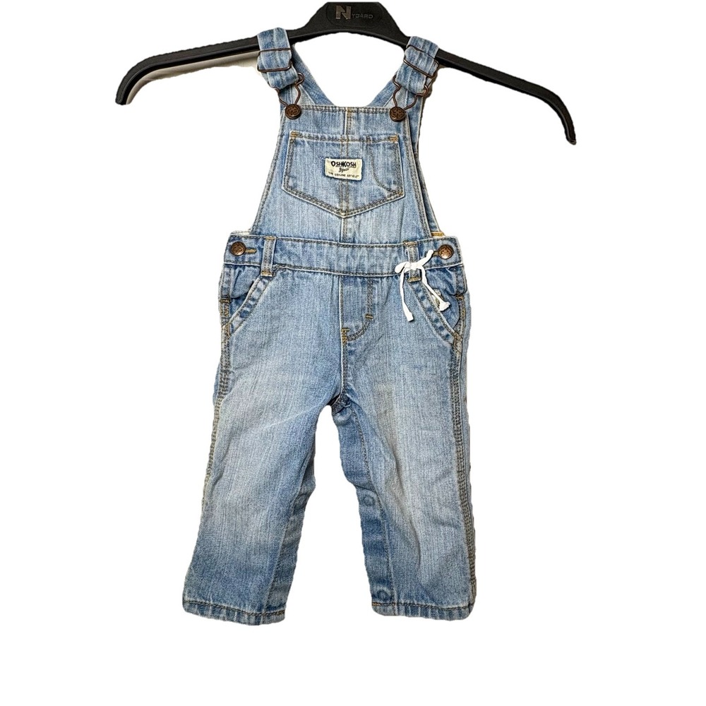 VTG Osh Kosh B Gosh Overalls 90s Sz 9Mo Blue Denim‎ W Small Bow On Waist EUC